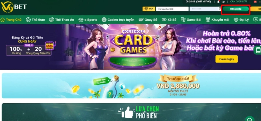 Hướng dẫn cách đăng nhập V9bet